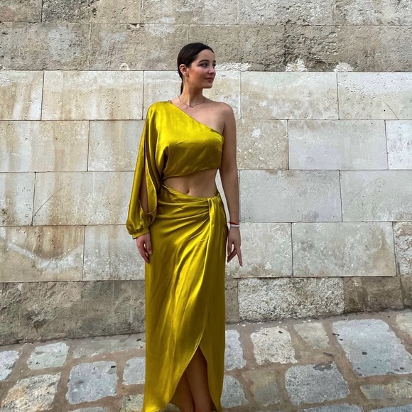 Zara dress midi maxi asymmetric cut out satin wedding party one